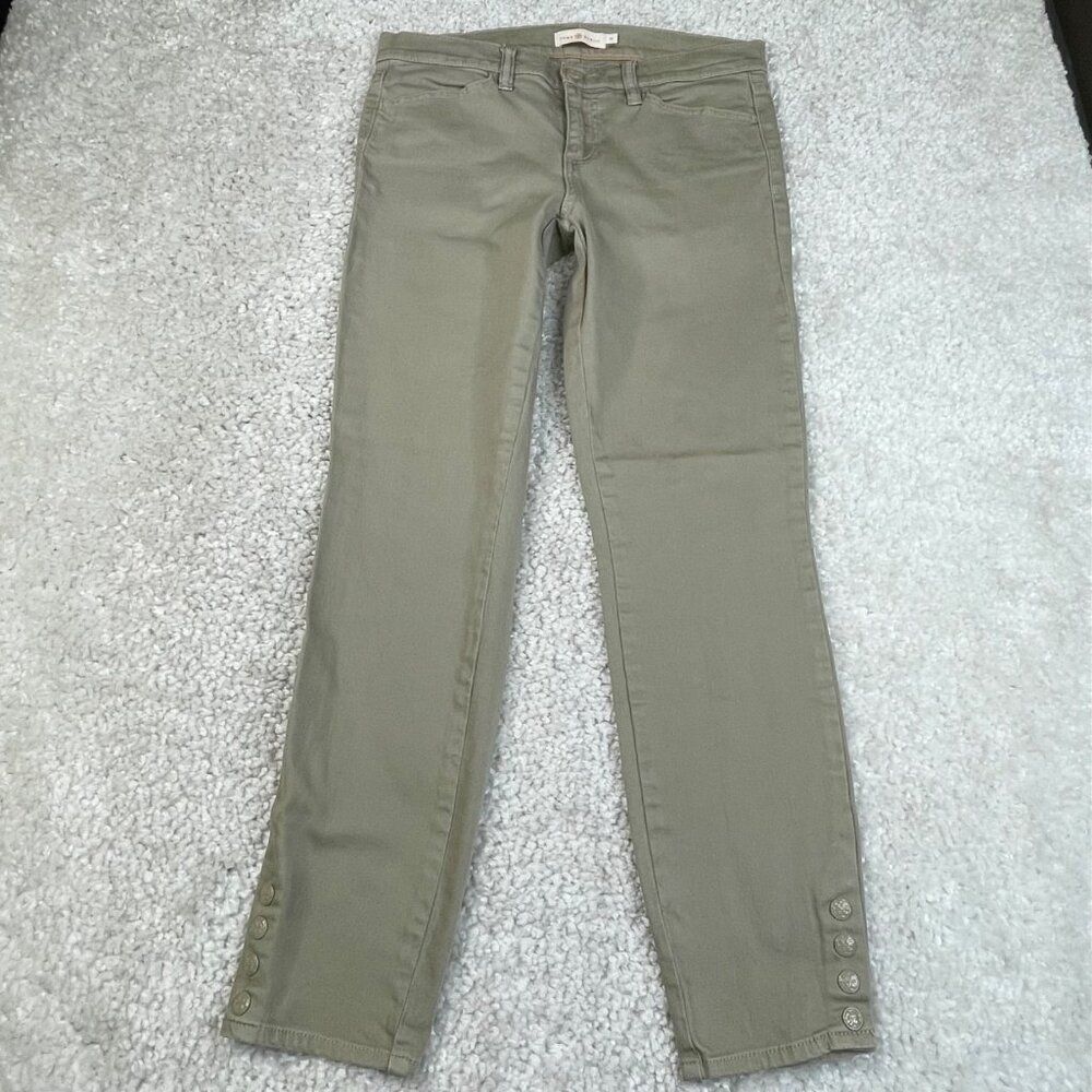 Tory Burch Emmy Skinny Ankle Snap Button Jean Olive Green